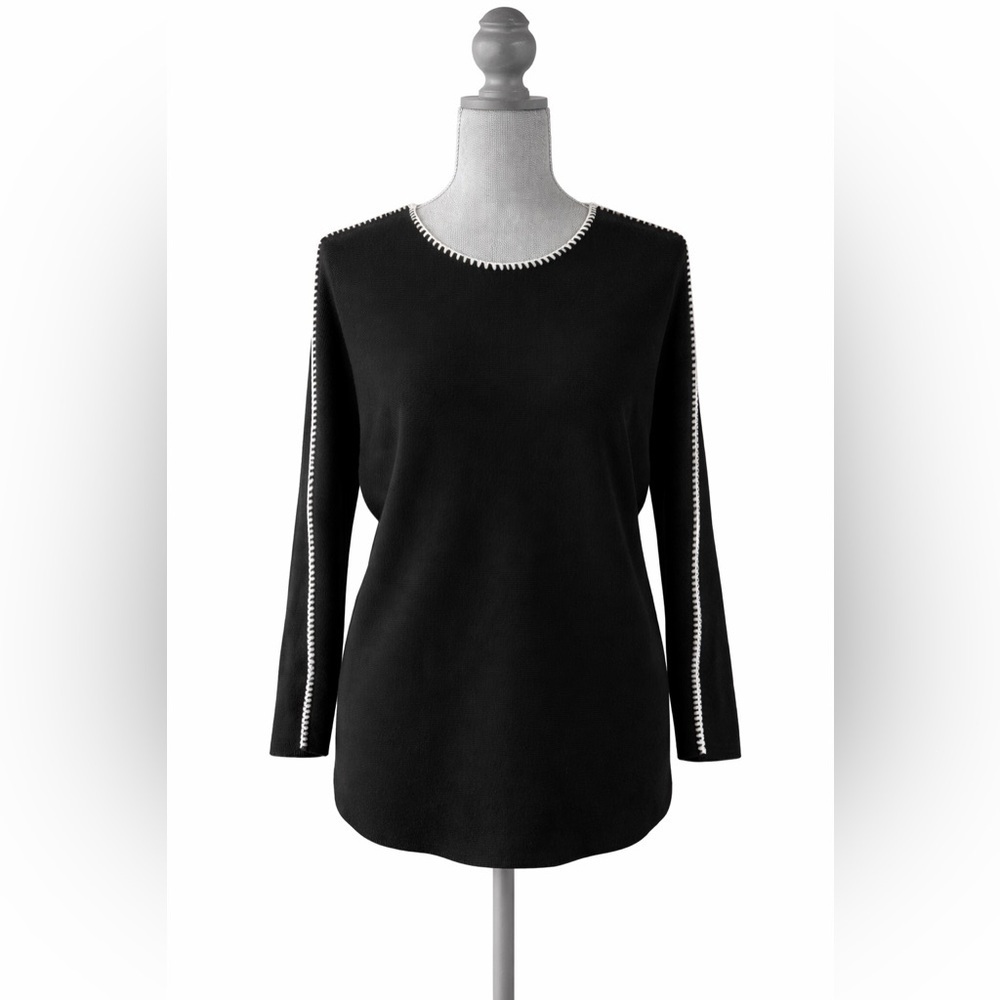 Vila Milano Black Lightweight Sweater with White Trim, Size M